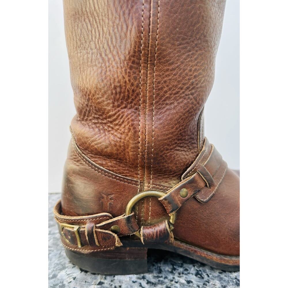 Frye Vintage Brown Leather Harness Boots Women’s Size 8 M Motorcycle Western - Picture 8 of 16